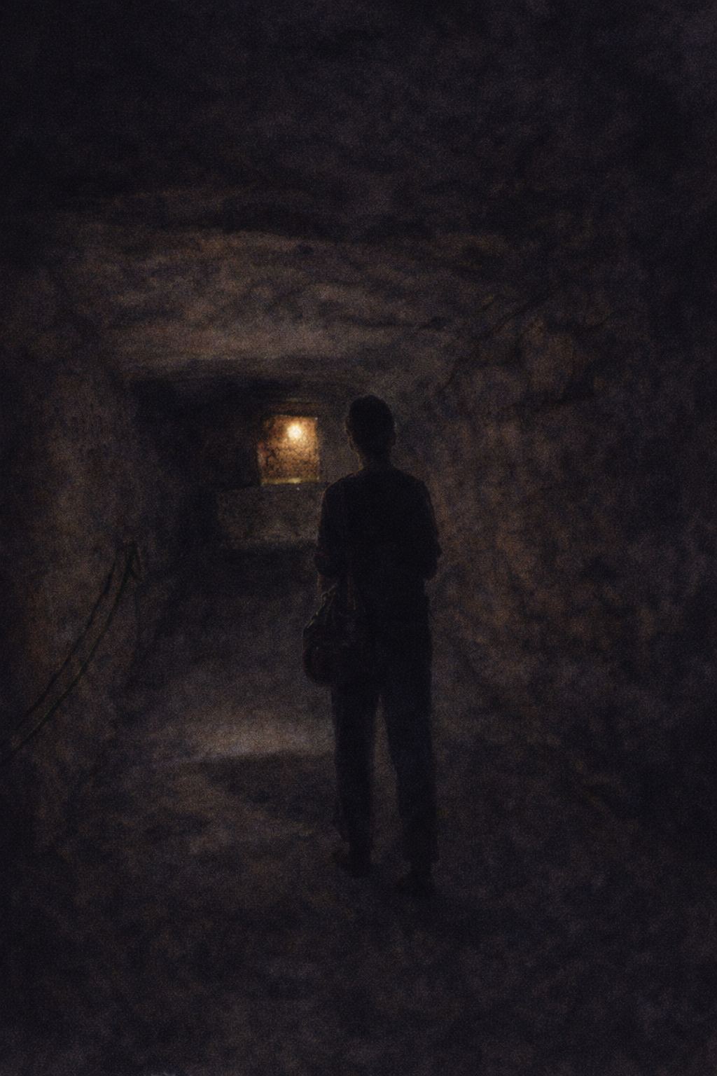 A woman walks through the sensory deprivation area in the Labyrinth at Buda Castle