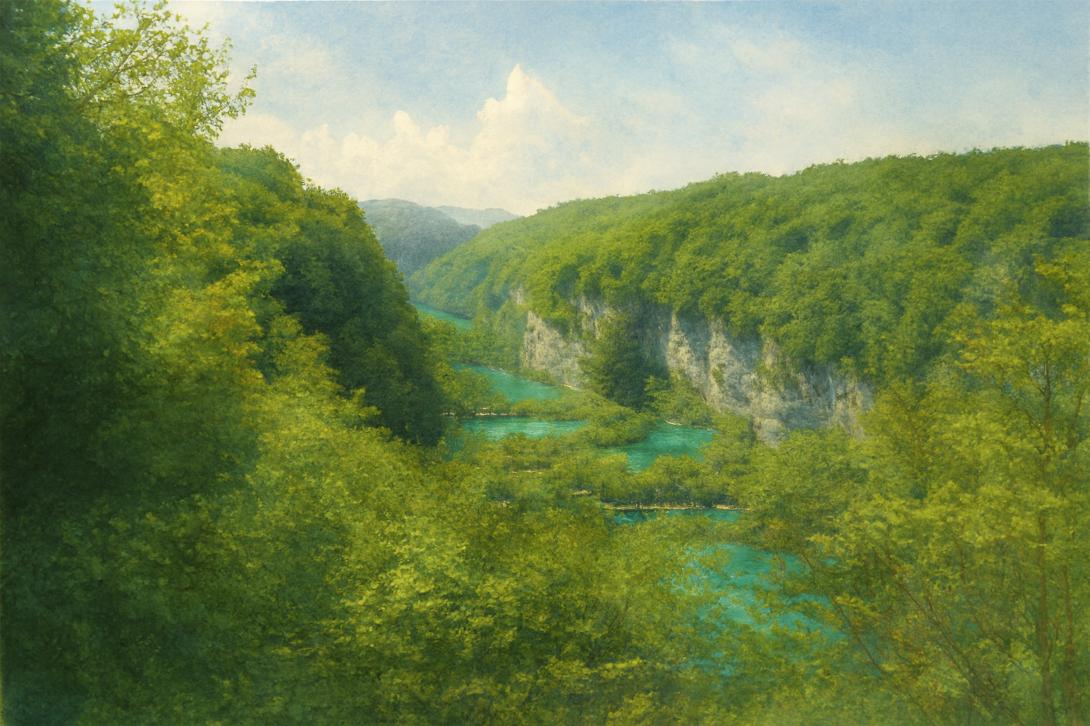 Overall view of Plitvice Lake National Park in Croatia