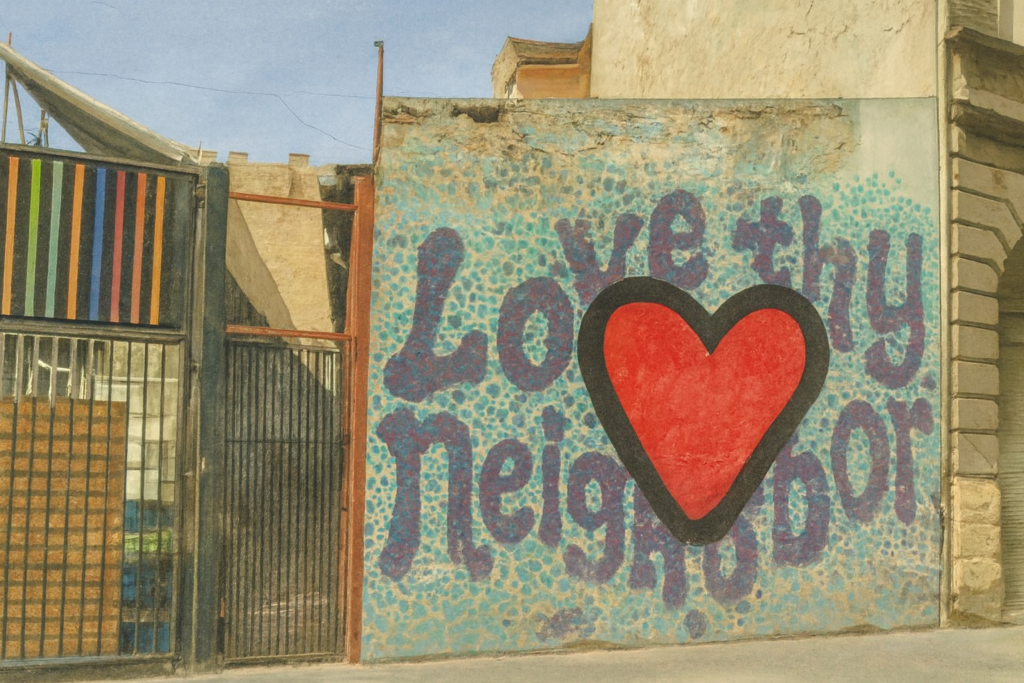 Love thy neighbor mural in Budapest, Hungary