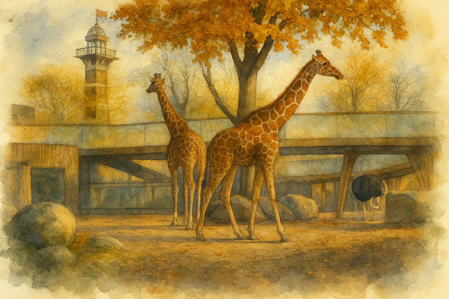 Giraffes in the enclosure at the Copenhagen Zoo in Denmark