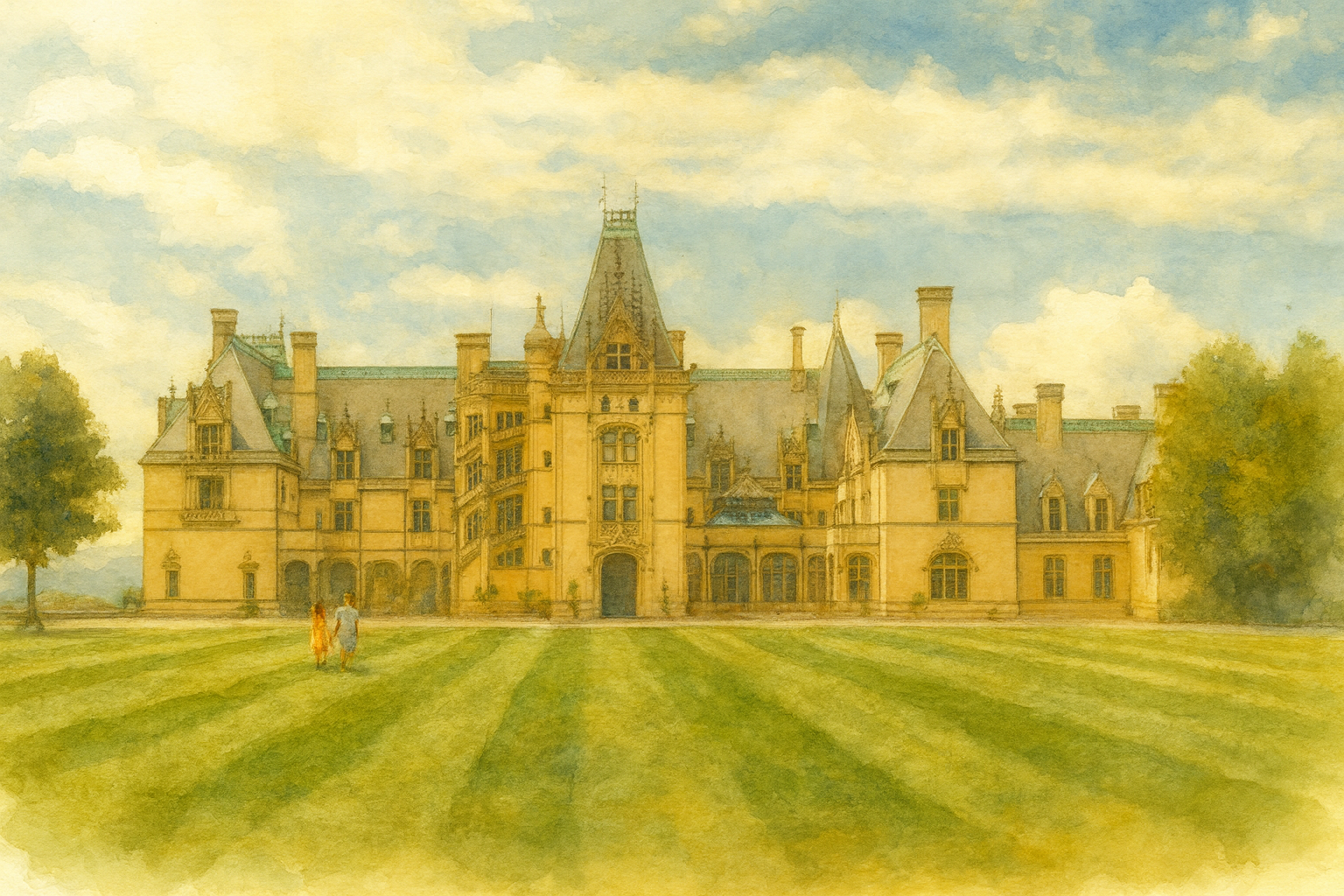 Front facade of Biltmore Estate in Asheville, NC