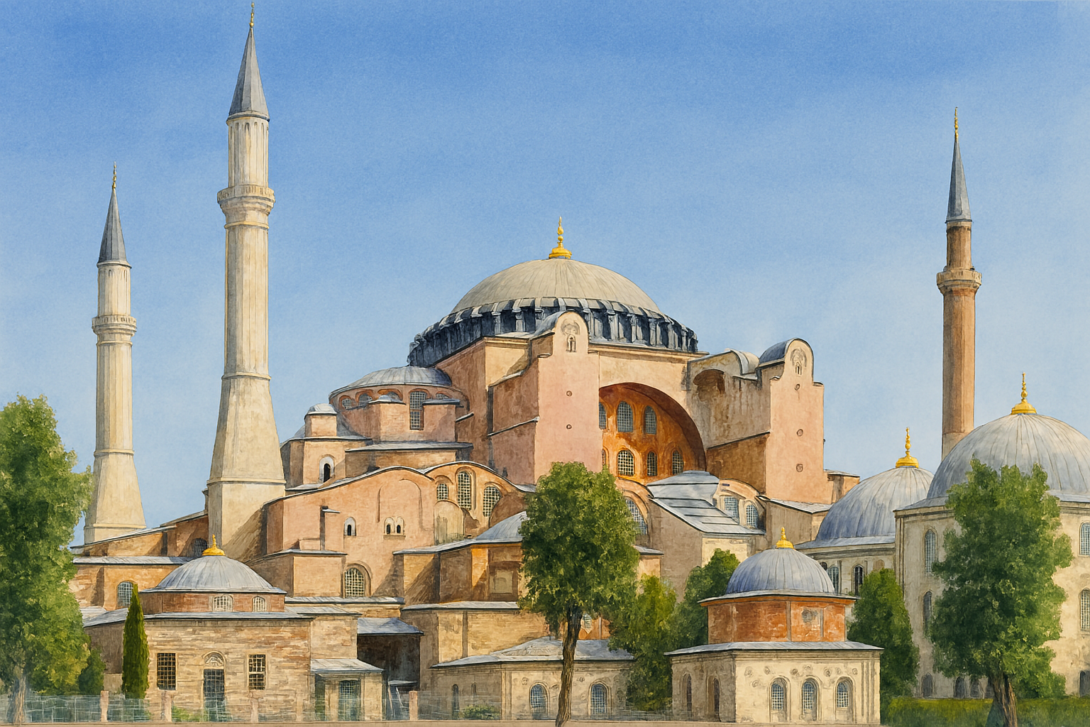 Exterior of the Hagia Sophia in Istanbul, Turkiye